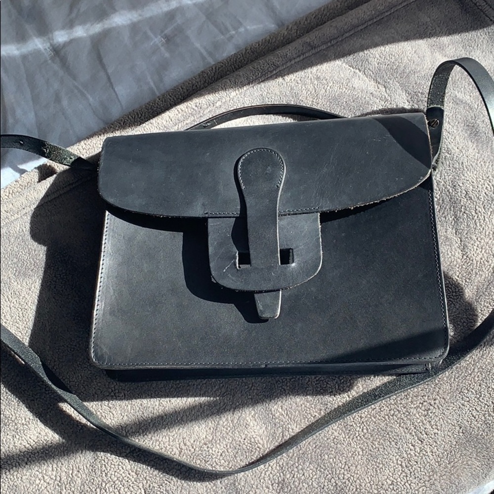 LORENA Black Leather Crossbody Bag